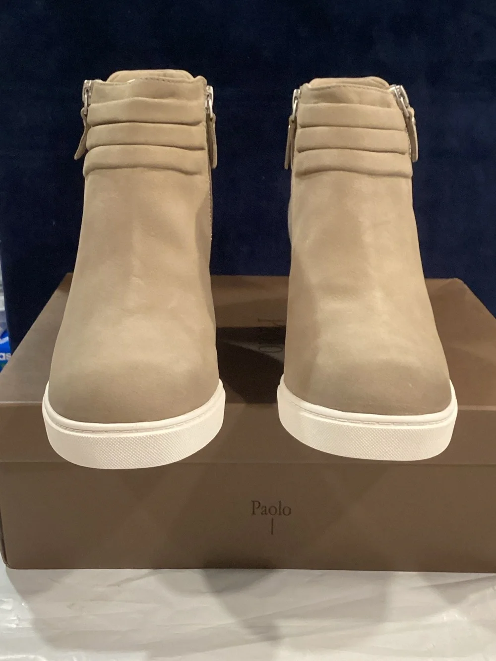 Paolo Frieda-L Oil Leather Wedge Sneaker Booties Dark Grey Taupe 8.5 NWB